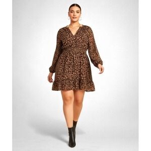 Old Navy Animal Print Chiffon Mini Dress LS Leopard Elastic Waist NWT‎ Sz 2X